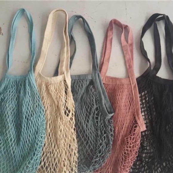 💥 CLEARANCE Parisienne Market Cotton Net Tote Bag Cool Blue - Picture 3 of 8